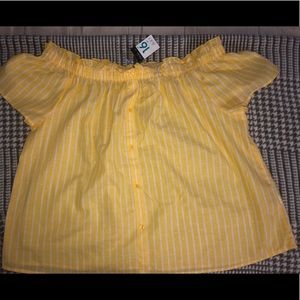 Off the shoulder top yellow & white strip